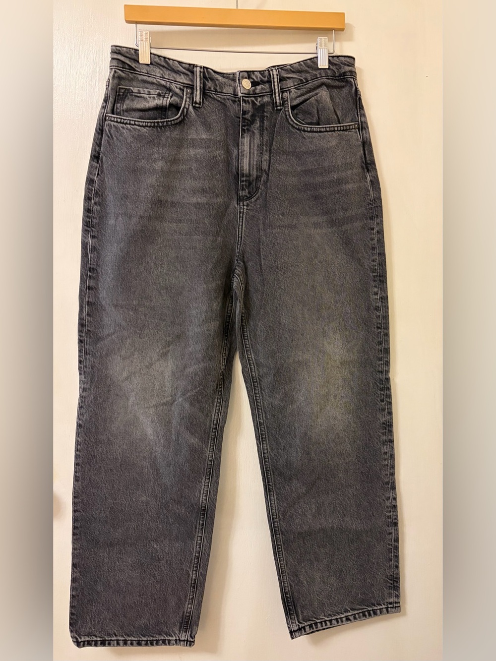 All Saints Women’s Gray Washed Wide Straight-Leg Jeans